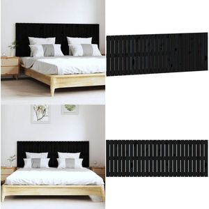 vidaXL Wandhoofdbord 166x3x60 cm massief grenenhout zwart - Wandhoofdbord - Wandhoofdborden - Hoofdeinde - Hoofdeindes
