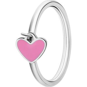Lucardi Kinder Stalen ring met hart emaille lichtroze - Ring - Staal - Zilverkleurig - 15 / 47 mm