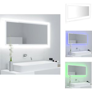 vidaXL Wandspiegel - LED RGB-verlichting - Hoogglans wit - Bewerkt hout en acryl - 100 x 8.5 x 37 cm - Badkamerkast