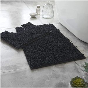 Zachte Antislip Badmatset - 2-delige Microvezel Chenille Badmat met Voetstuk - Waterabsorberend en Sneldrogend - Zwart