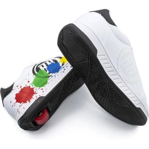 Breezy Rollers Kinder Sneakers met Wieltjes - Splash wit/zwart - Schoenen met wieltjes - Rolschoenen - Maat: 32