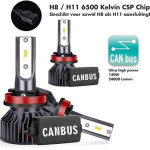 H8 - H11 - LED Lampen - Set van 2 met CANbus EMC Chip geschikt voor H8 en H11 aansluiting - 24000 Lumen - 6500k Super-Bright Wit - 140 Watt - Perfect voor Mistlamp - Dimlicht en Grootlicht!