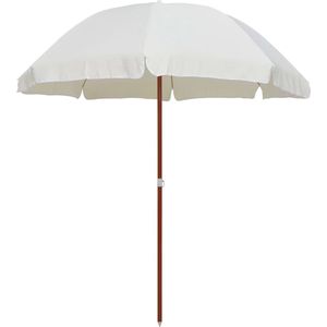 <p>Deze elegante parasol beschermt je tegen schadelijke uv-stralen en biedt perfecte schaduw. Hij is gemaakt van uv-beschermend en anti-vervagend polyester, waardoor hij lang meegaat. De parasolhoes zorgt voor optimale bescherming tegen de zon en is gemakkelijk schoon te maken.</p>
<p>De sterke stalen paal met houtkleurige coating en 8 baleinen maken de parasol stabiel en duurzaam. Je kunt erop vertrouwen dat hij stevig blijft staan, zelfs op winderige dagen. Let wel op, bij zware regenval adviseren wij om het parasoldoek te behandelen met een waterdichtmakende spray.</p>
<ul>
  <li>Kleur: zand</li>
  <li>Materiaal: stof (100% polyester) en staal</li>
  <li>Totale afmetingen: 210 x 230 cm (ø x H)</li>
  <li>Diameter circulair: 240 cm</li>
  <li>Diameter paal: 32 mm</li>
  <li>Uv-beschermend en waterbestendig</li>
</ul>
<p>Deze parasol is niet alleen functioneel, maar ook stijlvol. Met zijn elegante ontwerp past hij perfect in elke tuin of terras. Geniet van de zomer zonder je zorgen te maken over schadelijke zonnestralen. Bestel nu deze hoogwaardige parasol en creëer een comfortabele schaduwplek voor jezelf en je gezin.</p>