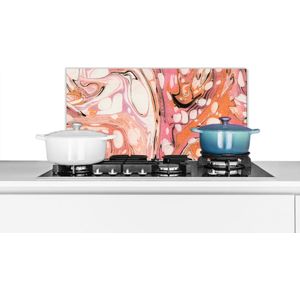 Spatscherm keuken 60x30 cm - Kookplaat achterwand Marmer - Oranje - Bellen - Muurbeschermer - Spatwand fornuis - Hoogwaardig aluminium