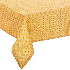 Tafelkleed van polyester rechthoekig 240 x 140 cm - geel met print  - Eettafel tafellakens