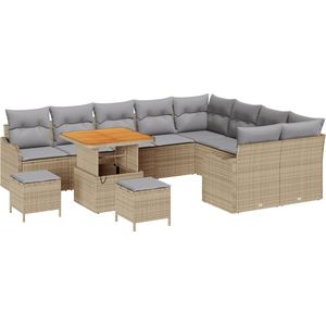 vidaXL - 12-delige - tuinsofa - set - met - kussens - in - beige, - van - poly - riet - en - acacia.