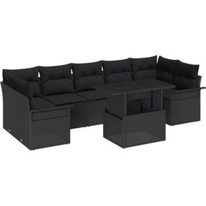 vidaXL - 8-delige - tuinbankset - met - kussens - zwart - poly - rattan