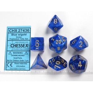 Chessex Vortex blauw/goud Polydice Dobbelsteen Set (7 stuks)