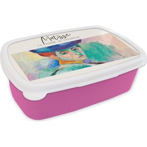 Broodtrommel Roze - Lunchbox - Brooddoos - Schilderij - Matisse - La femme au chapeau - 18x12x6 cm - Kinderen - Meisje