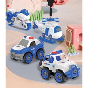 Bouwvoertuigen politie speelgoedset met bijgeleverde schroevendraaier - bouwset kinderspeelgoed - educatief speelgoed