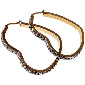 Oorbellen Dames - Earrings - Verguld RVS - Hartvormige Oorringen met Strass