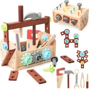 Houten Kids Tool Set Houten Gereedschapskist Montessori Speelgoed Houten Tool Kit Voor Kinderen Rollenspel Educatief Bouw Speelgoed Jongens Meisjes Speelgoed