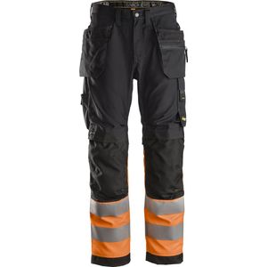 Snickers 6233 AllroundWork, High-Vis Werkbroek+ met Holsterzakken, Klasse 1 - Zwart/High Vis Oranje - 100