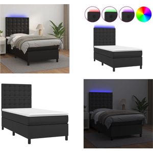 vidaXL Boxspring met matras en LED kunstleer zwart 100x200 cm - Boxspring - Boxsprings - Bed - Slaapmeubel