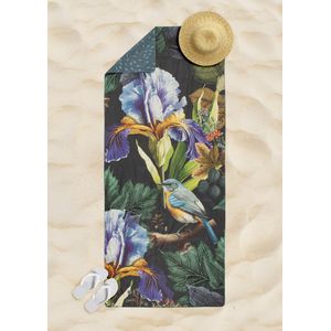 HIP Sporthanddoek ""bloemen en vogels"" - Antraciet - (50x100 cm) - Microvezel