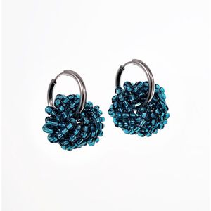 ∅20mm Oorringen Dames - Kristallen Metaalachtig Blauw - Roestvrij staal - Oorbellen met Ronde Hanger