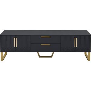 Merax Luxe Hoogglans TV-Kast in Zwart met Gouden Handgrepen en Gegraveerde Deuren - 170 x 40 x 53.5 cm