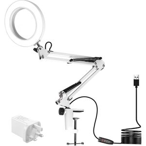 Verstelbare LED Vergrootlamp met Draaibare Arm en 5x Vergroting voor Lezen en Werken
