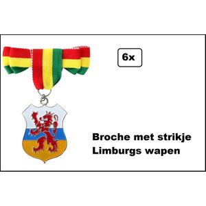6x Broche met strikje Limburgs wapen - hanger/speld Provincie Limburg - Thema feest carnaval party festival speld