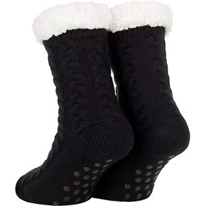 Malinsi® Huissokken Dames en Heren Zwart - Anti Slip Sokken One Size - Dikke Winter Fleece - Fluffy Slofsokken - Gevoerde Bedsokken - Cadeau voor hem haar - Kerstsokken