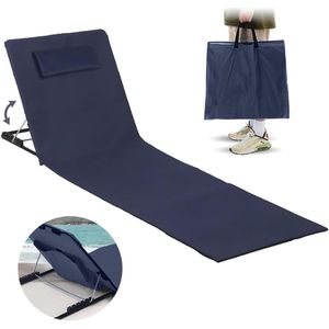 Strandmat met rugleuning, verstelbaar, draagbare ligstoel met draagtas, ligstoel met rugleuning, opvouwbaar, strandstoel, zonnemat, zitstoel, ligstoel, voor strand, tuin, camping