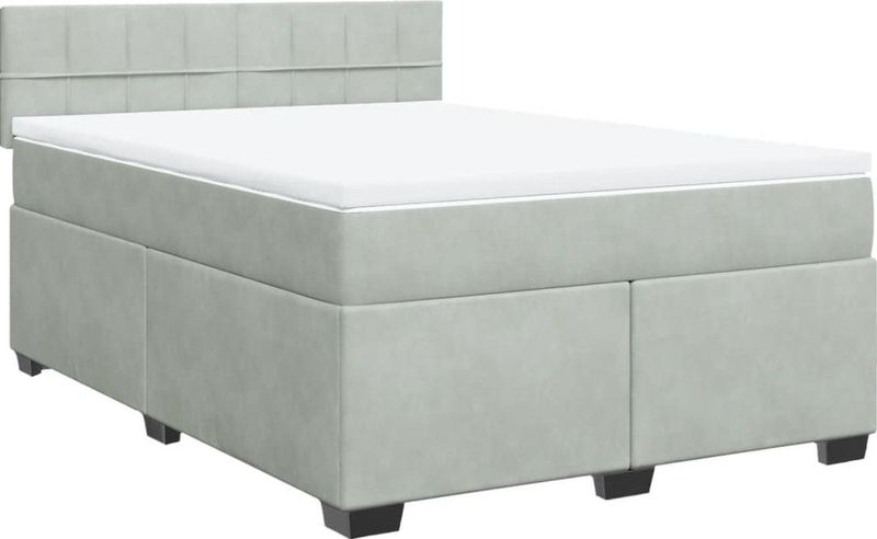 vidaXL - Boxspring - met - matras - fluweel - lichtgrijs - 160x200 - cm