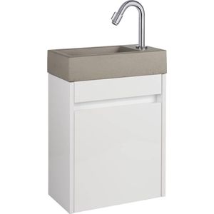 Saqu Florence Toiletmeubel - Glans Wit - Chromen Kraan - Fonteinmeubel - WC Kastje - WC Meubel