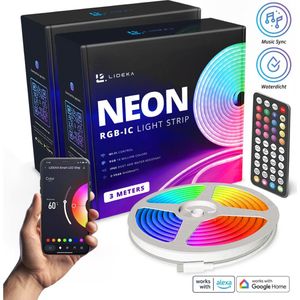 Lideka® - RGBIC Neon LED Strip 6 Meter (2 sets van 3m) - IP68 Voor Buiten - Met App En Afstandsbediening - Smart LED-strip - Volledig Dimbaar - Compatible met Google Home, Amazon Alexa En Siri