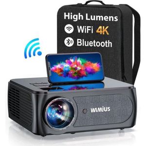 Wimius K8 Projector - 4K Full HD Beamer - 4D Keystone - 5G WiFi - 300 inch - 10.000 Lumen - Thuisbioscoop - 360 graden flip functie - Inclusief draagtas