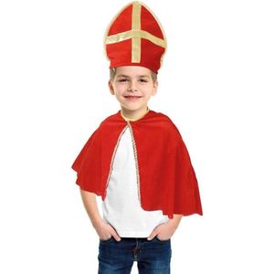 Sinterklaas rode mijter en cape één maat- Sinterklaas mijter en cape - Sinterklaaspak voor kinderen 2-delig cape & mijter - Sint verkleedset voor meisjes en jongens