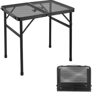 Opvouwbare campingtafel, in hoogte verstelbare grilltafel met mesh-desktop, outdoor-picknicktafel, kaartentafel met anti-slip voeten, voor barbecue, barbecue, ritssluiting, 56 cm