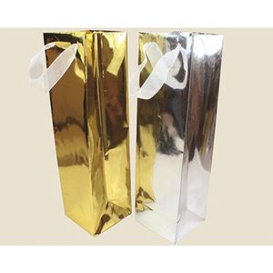 Geschenkverpakking voor fles - Goud en Zilver blinkend met handvat - 2x3 stuks