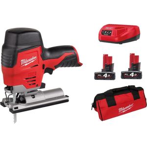 Milwaukee M12 JS-402B 12V Li-Ion Accu decoupeerzaag set (2x 4.0Ah accu) in tas - T-greep - variabel