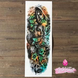 GetGlitterBaby® - Tattoo Sleeve / Tijdelijke Henna Plak Tattoos / Nep Tatoeage voor Volwassenen / Fake Temporary Tattoo Sticker - Bloemen en Doodshoofden