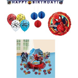 Marvel – Spiderman - Spider-Man - Superheld �– Tafeldecoratie set - Happy birthday slinger - Letterbanner - Honeycomb decoratie - Ballonnen - Folieballon - Kinderfeest - Versiering - Verjaardag.