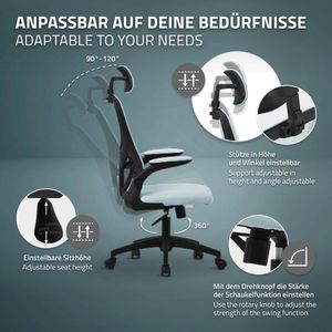 Ergonomische bureaustoel blauw netweefsel met verstelbare hoofdsteun en wielen ML design