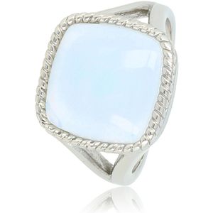 My Bendel - Zegelring zilverkleurig met White Quartz kristal steen - Ring zilverkleurig met White Quartz kristal steen - Met luxe cadeauverpakking