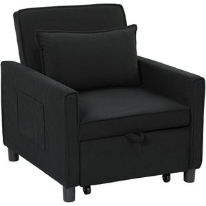 HOMCOM - 3-in-1 - Slapende Fauteuil - Vouwbed - Lumbale Lussen - Zwart