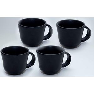Koffiemokken - koffiekopjes in set van 4 - van geëmailleerd steengoed - 20cl - handgemaakt, from Tunisia with Love - mat zwart