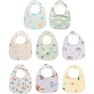 Absorberende katoenen babyslabbetjes met drukknop, verstelbaar (8 stuks) - Meerkleurig, 20 * 27 cm - Geschikt voor 0-36 maanden