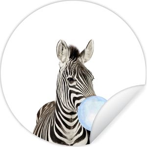 Behangsticker kids - Woondecoratie - Zebra - Wilde dieren - Jongens - Kauwgom - Blauw - Kind - ⌀ 30 cm - Muurdecoratie meisjeskamer - Decoratie kinderkamers