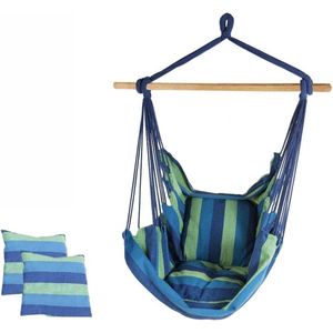 Hangstoel cocoon met kussens en houten standaard - Katoen Weave - Binnen/Buiten - Terras Tuin Kamer - Ondersteunt tot 120kg - 130x100cm hangstoel cocoon