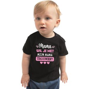 Bellatio Decorations huwelijksaanzoek baby t-shirt - Mama/Mama - zwart - pride bruiloft 62