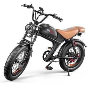 C93 Fatbike E-bike 250 watt motorvermogen 25 km/u maximale snelheid 20X4.0 inch banden 7 versnellingen Zwart met Bruine zadel