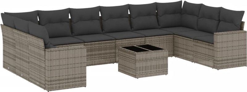 vidaXL - 11-delige - Loungeset - met - kussens - poly - rattan - grijs