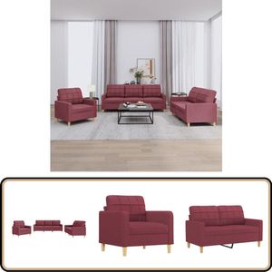 vidaXL Loungeset - 3-delig - Stof Wijnrood - Inclusief Kussens Loungeset - Tuinmeubelen - Lounge Set - Buiten Meubels - Rood