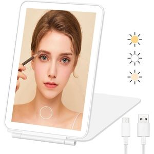 Cosmetische spiegel met verlichting - Oplaadbare make-upspiegel - 1 stuk - Wit