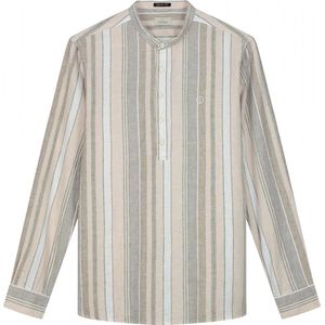 Dstrezzed Overhemd Mao Streep Beige - Maat L - Heren - Overhemden Casual