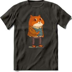 Casual kat T-Shirt Grappig | Dieren katten Kleding Kado Heren / Dames | Animal Skateboard Cadeau shirt - Donker Grijs - S