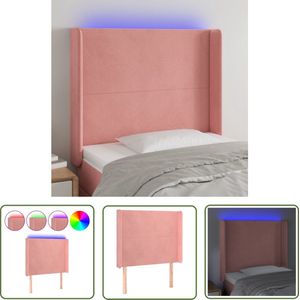 The Living Store Hoofdbord LED 103x16x118/128 cm fluweel roze - LED Hoofdbord - Roze Hoofdbord - Velvet Hoofdbord - Hoofdbord Met Led Verlichting - Slaapkamers Decoratie